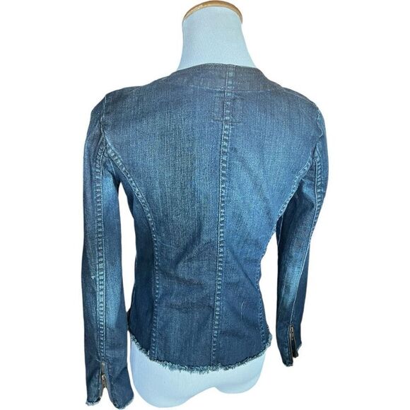 Womens Lucky Brand Collarless Dark Wash Zipper Detail Denim Jean Jacket - Sz S - Picture 5 of 5